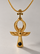 Onyx Stone Ankh Scarab Necklace | Gold Vermeil