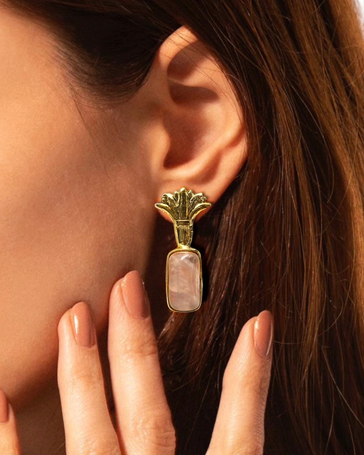 ROSE QUARTZ ROYAL EARRING| GOLD VERMEIL