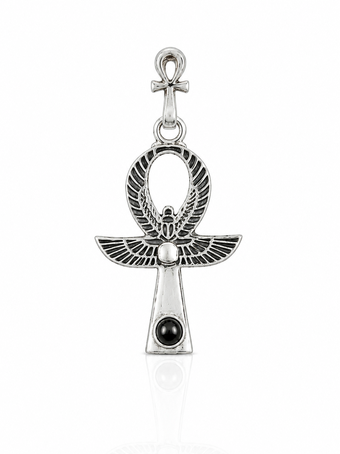 ONYX STONE ANKH SCARAB | SILVER